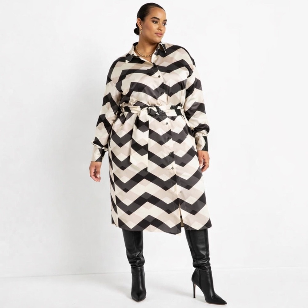 Eloquii Black and White‎ Geometric Patterned Shirt Dress